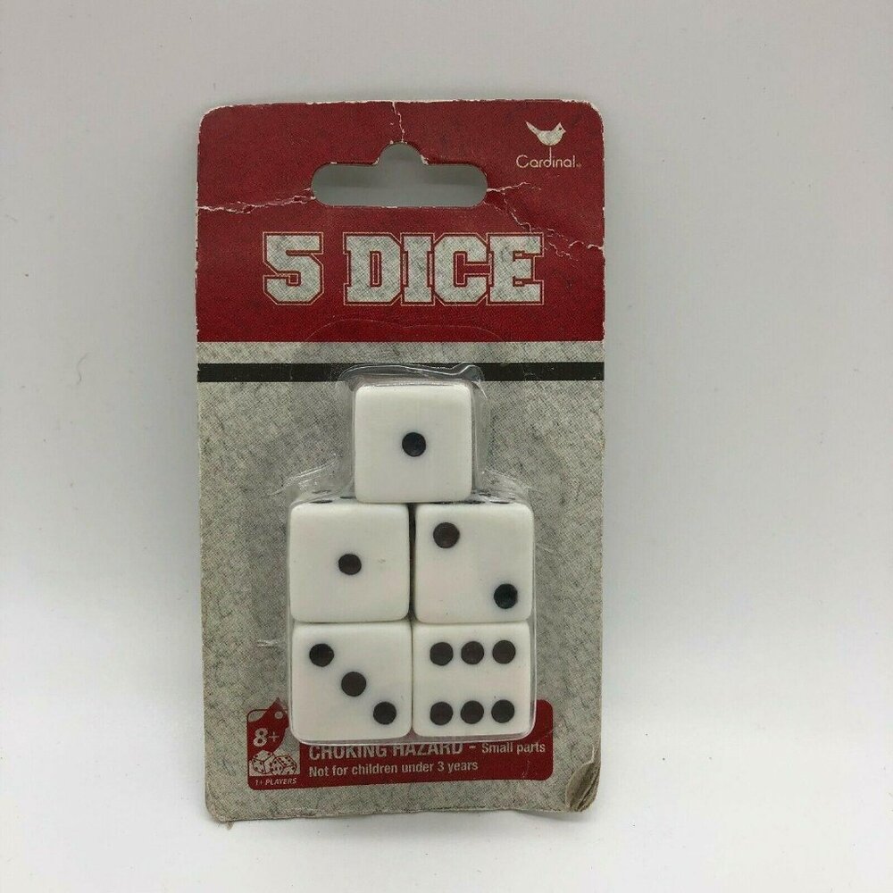 Cardinal 5 White Plastic Dice Size 5/8″ 16mm #770